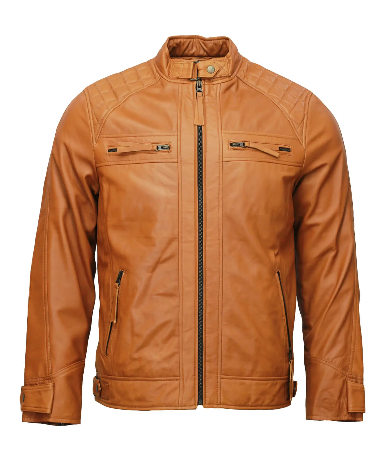 Men’s Tan Moto Biker Leather Jacket