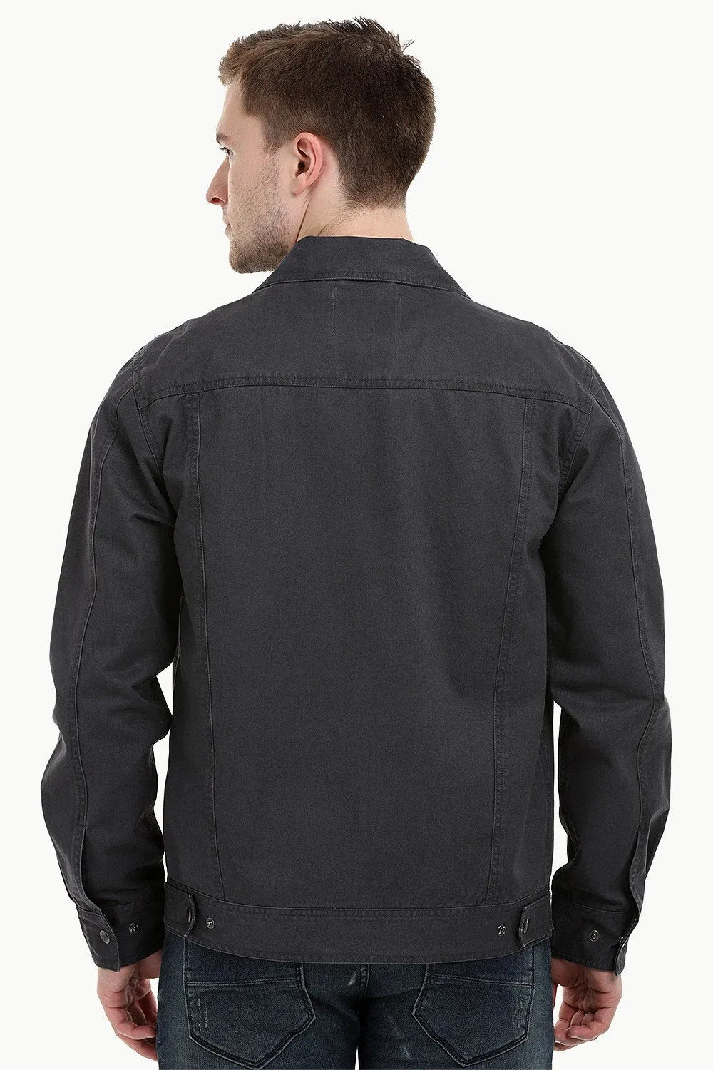 Men's Umber Brown Snap Button Closure Twill Jacket