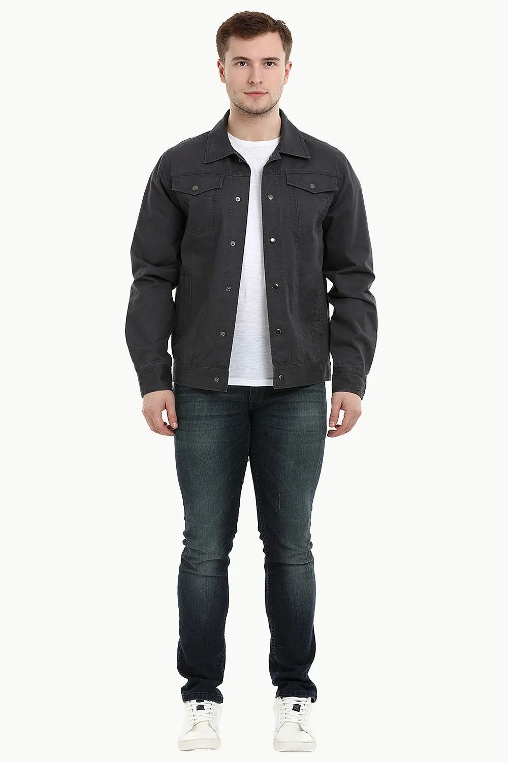 Men's Umber Brown Snap Button Closure Twill Jacket
