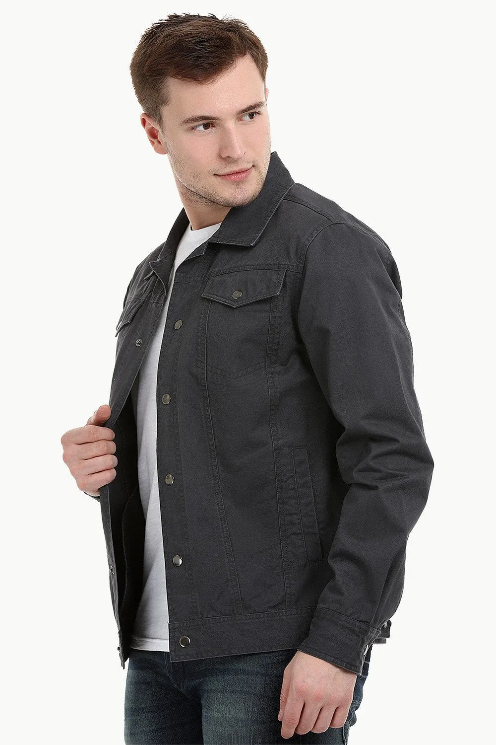 Men's Umber Brown Snap Button Closure Twill Jacket