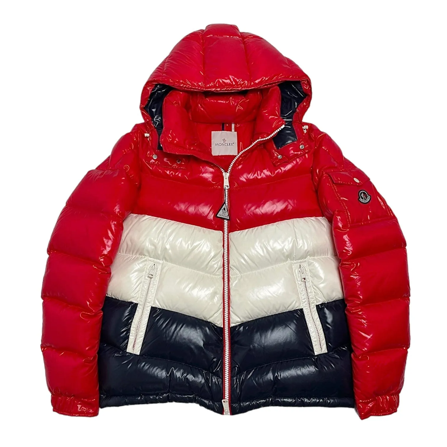Moncler x Kith Rochebrune Classic Down Jacket Red White Navy Pre-Owned