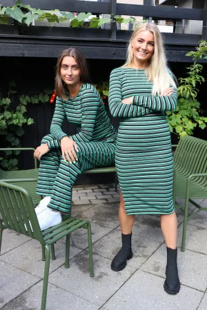 NATALIA-LS-DRESS - GREEN BLACK LUREX STRIPE