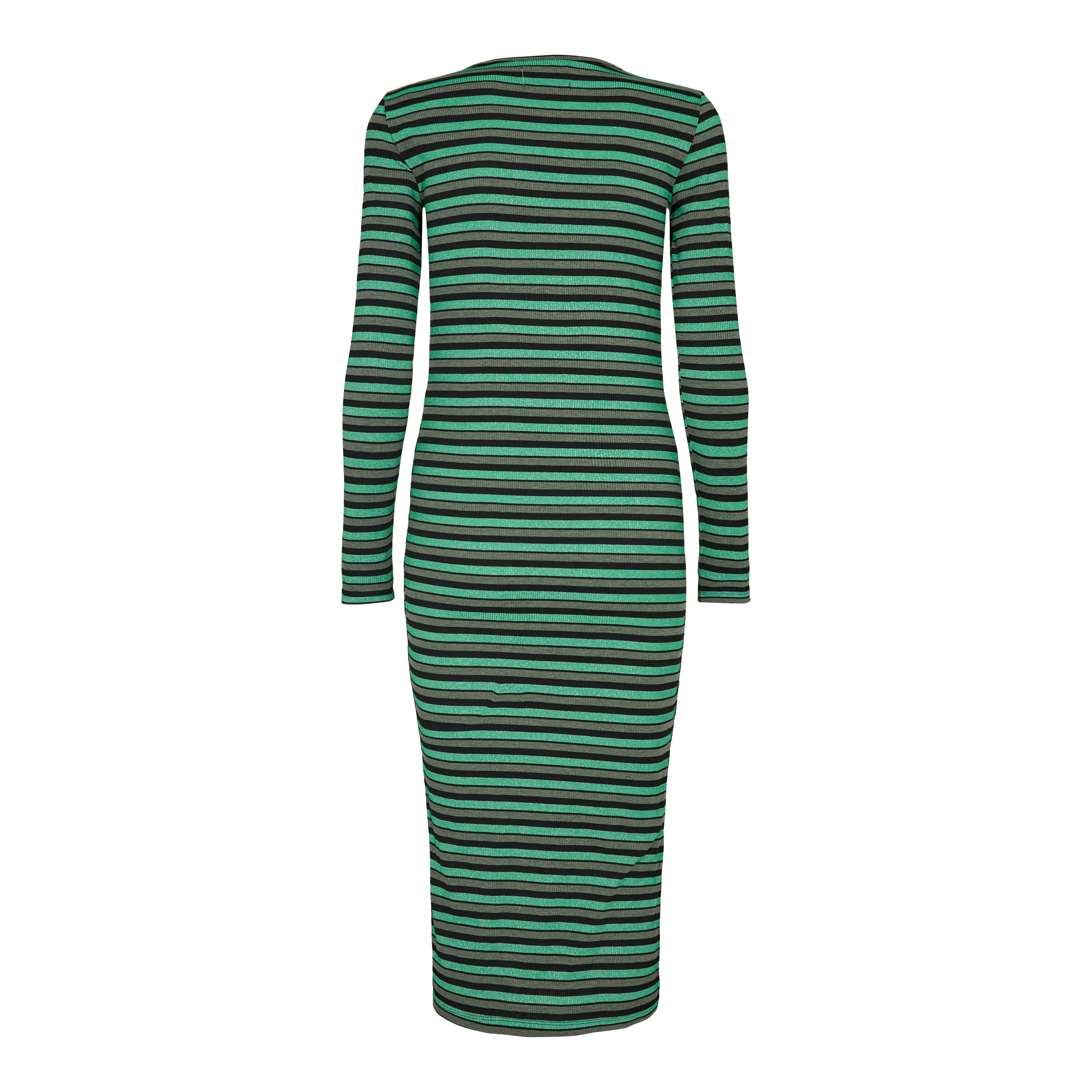 NATALIA-LS-DRESS - GREEN BLACK LUREX STRIPE