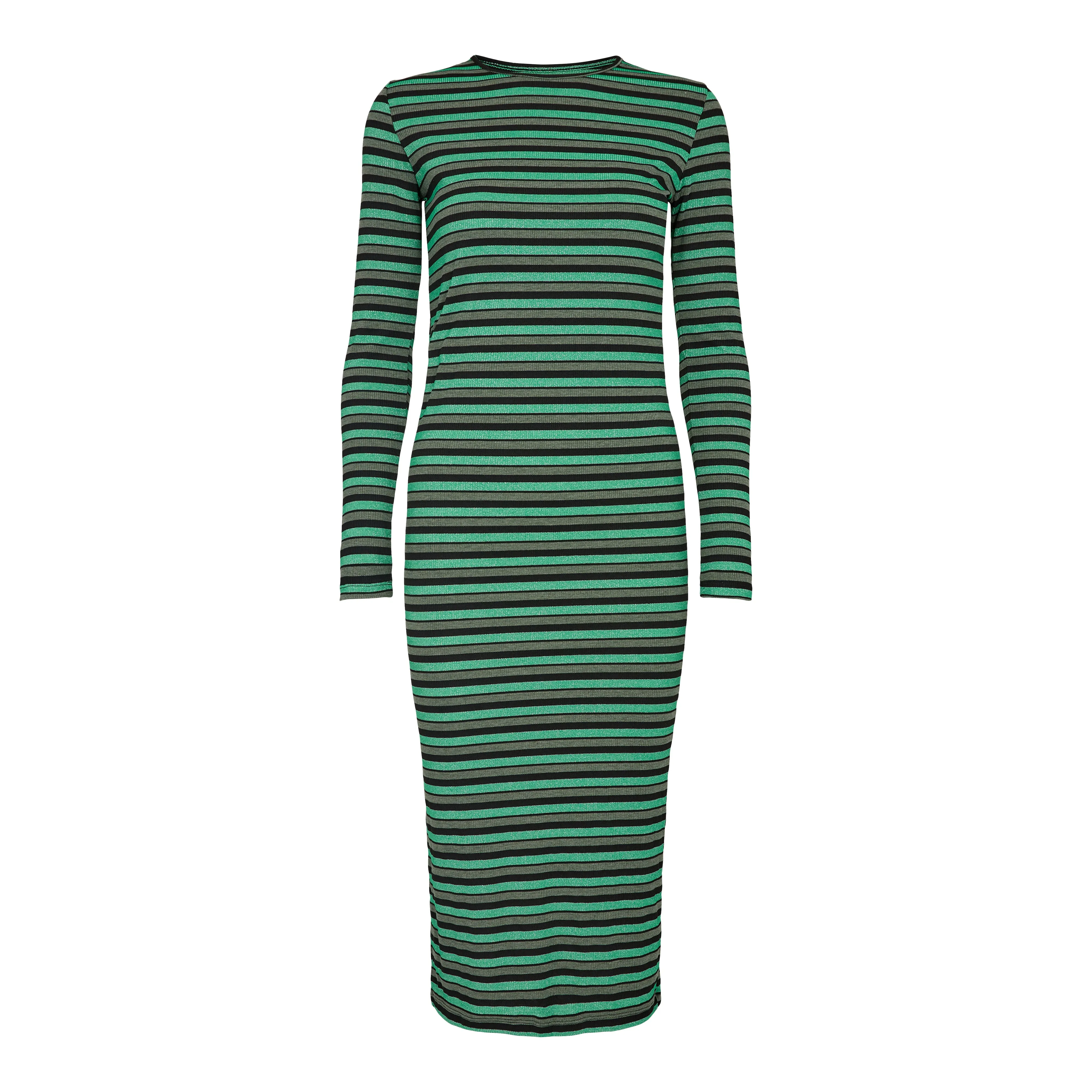 NATALIA-LS-DRESS - GREEN BLACK LUREX STRIPE