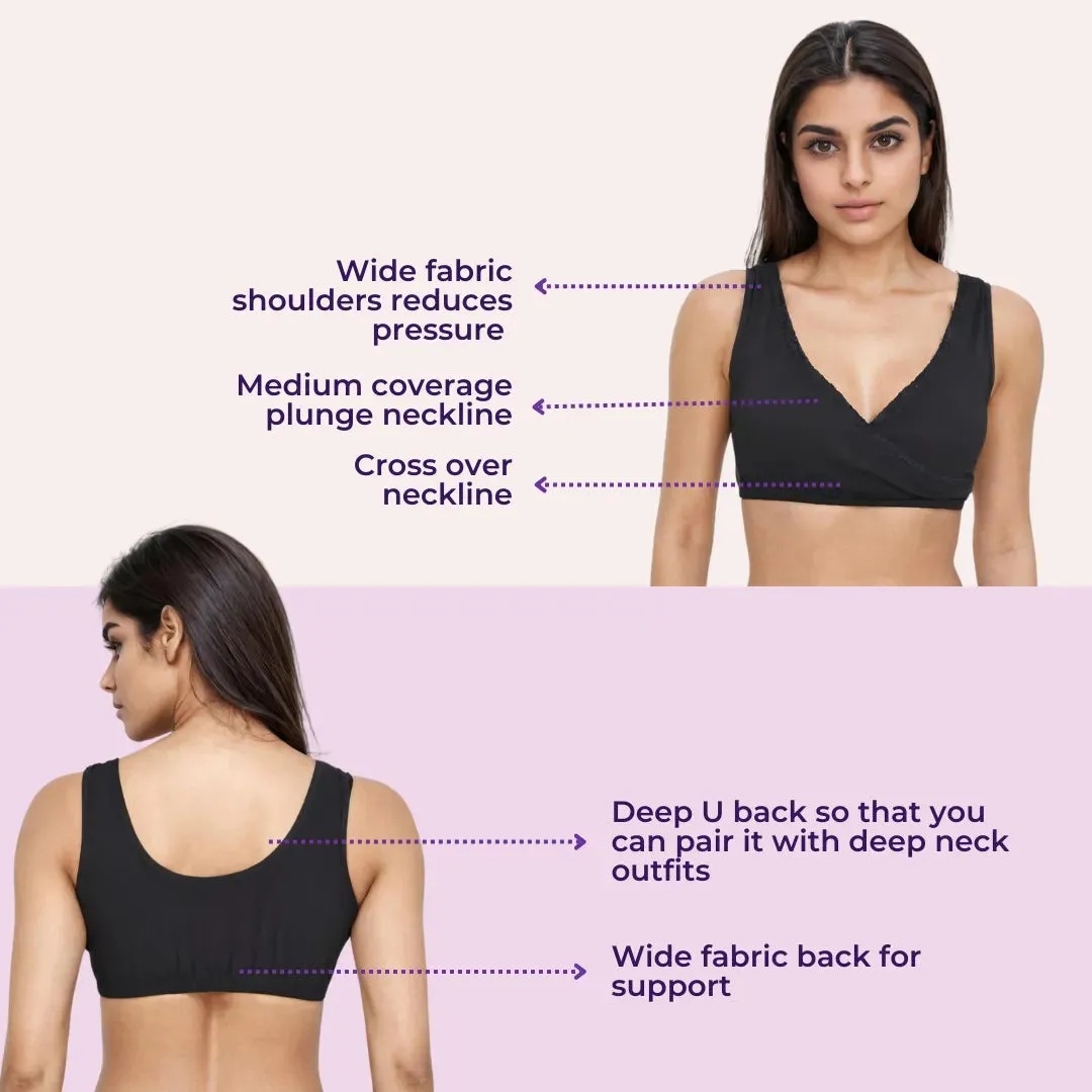 Plunge Bra | Cross Over Neckline | Non Padded Bra | U Back
