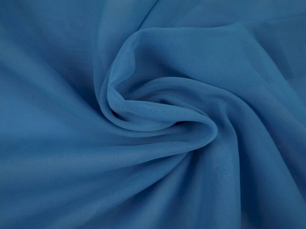 Precut of 1.5 Meter Blue Plain Chinon Chiffon Fabric