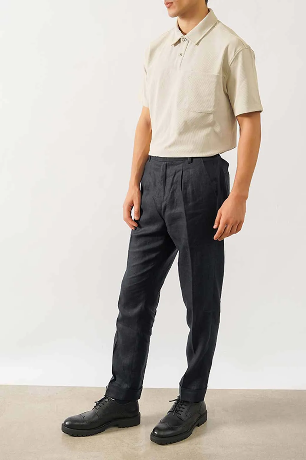PREMIUM LINEN TURN UP PANTS