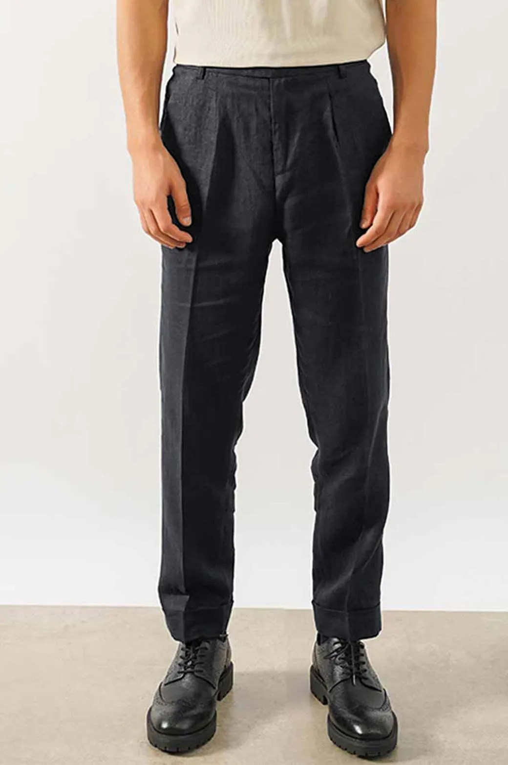 PREMIUM LINEN TURN UP PANTS