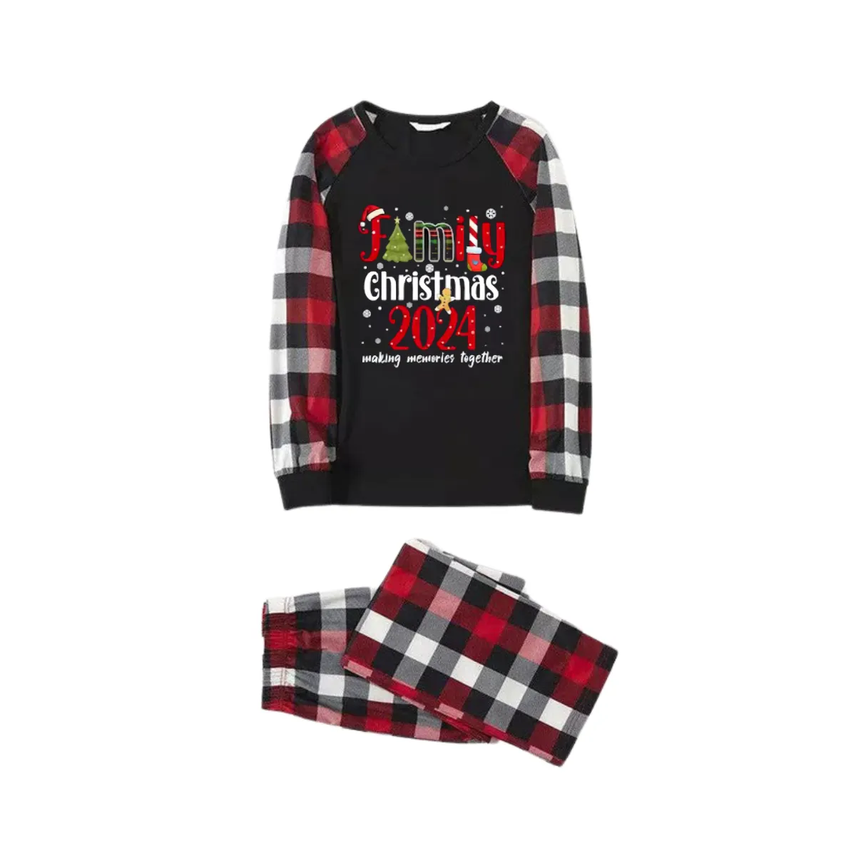 "Family Christmas 2024 Making Memories Together" Pattern Ⅲ- Red&Black&White Plaid  Matching Pajamas