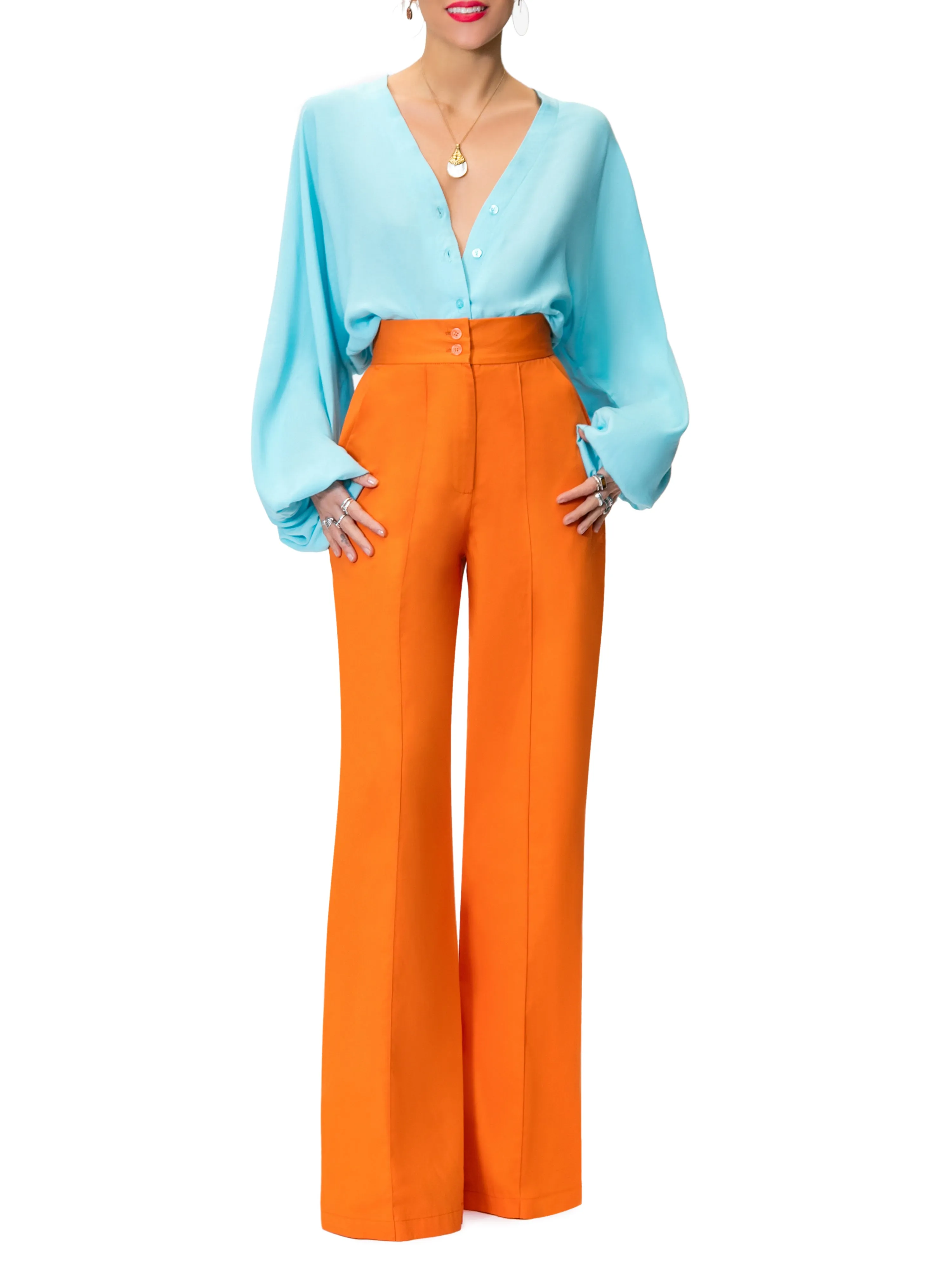 "Tina" Orange High Waist Pants