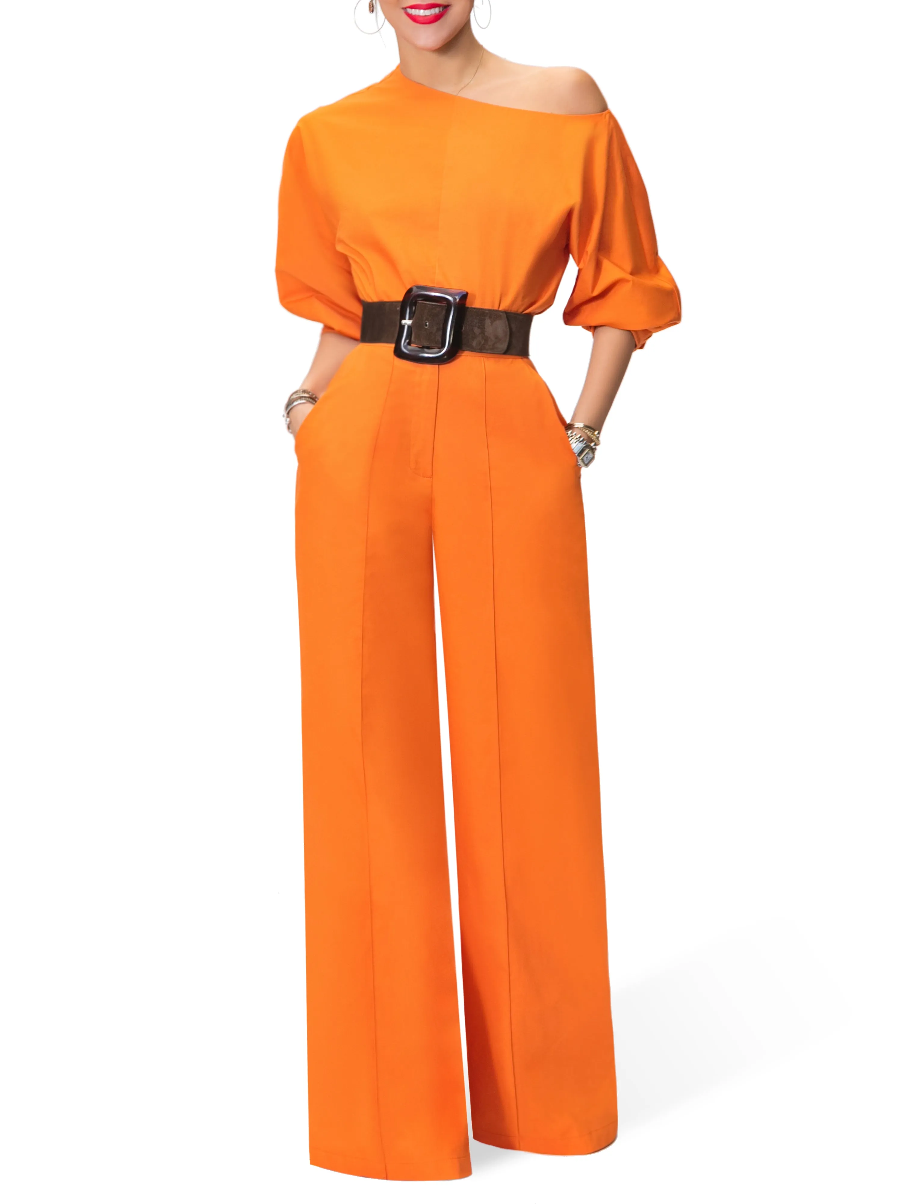 "Tina" Orange High Waist Pants