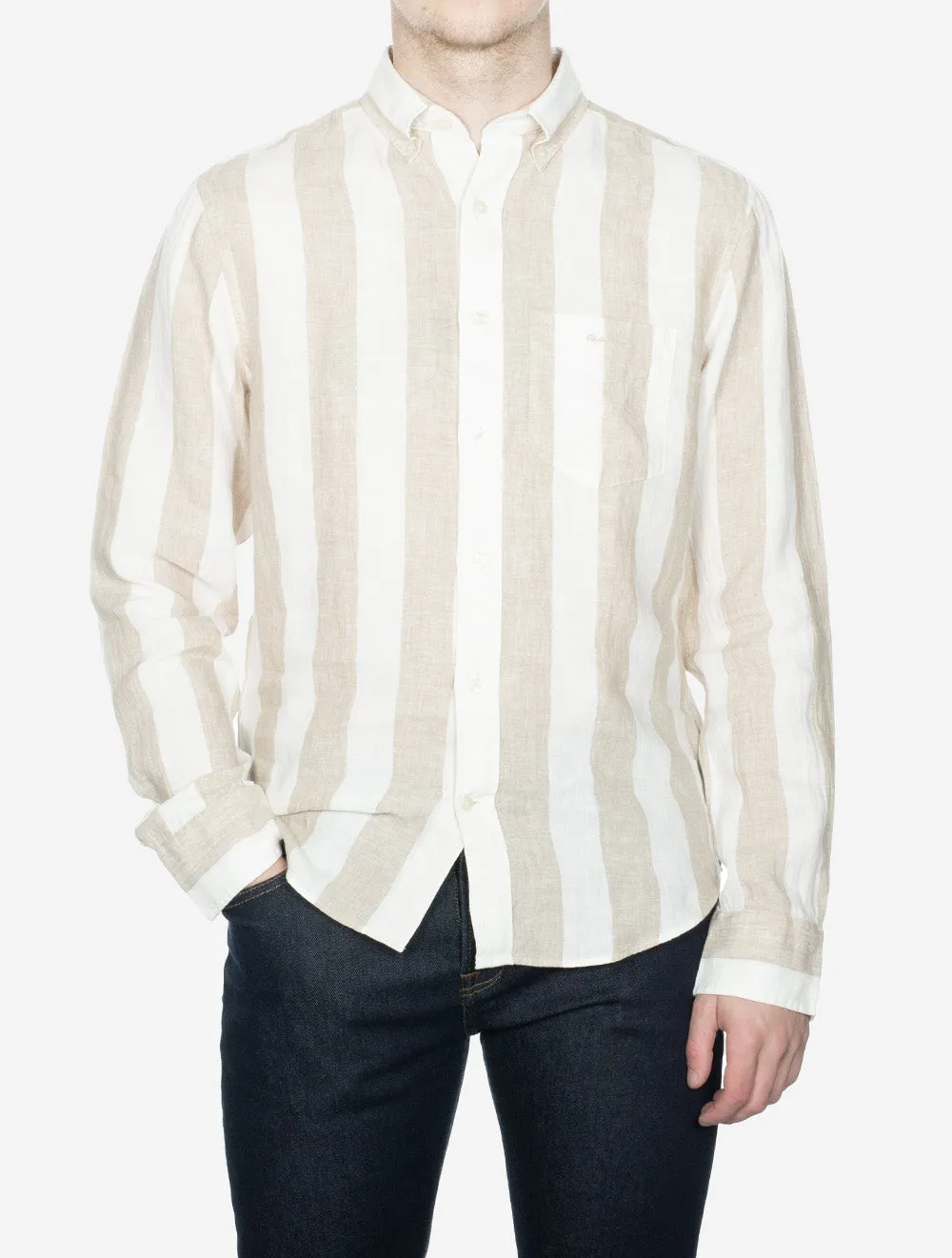Regular Bold Stripe Linen Shirt Concrete Beige