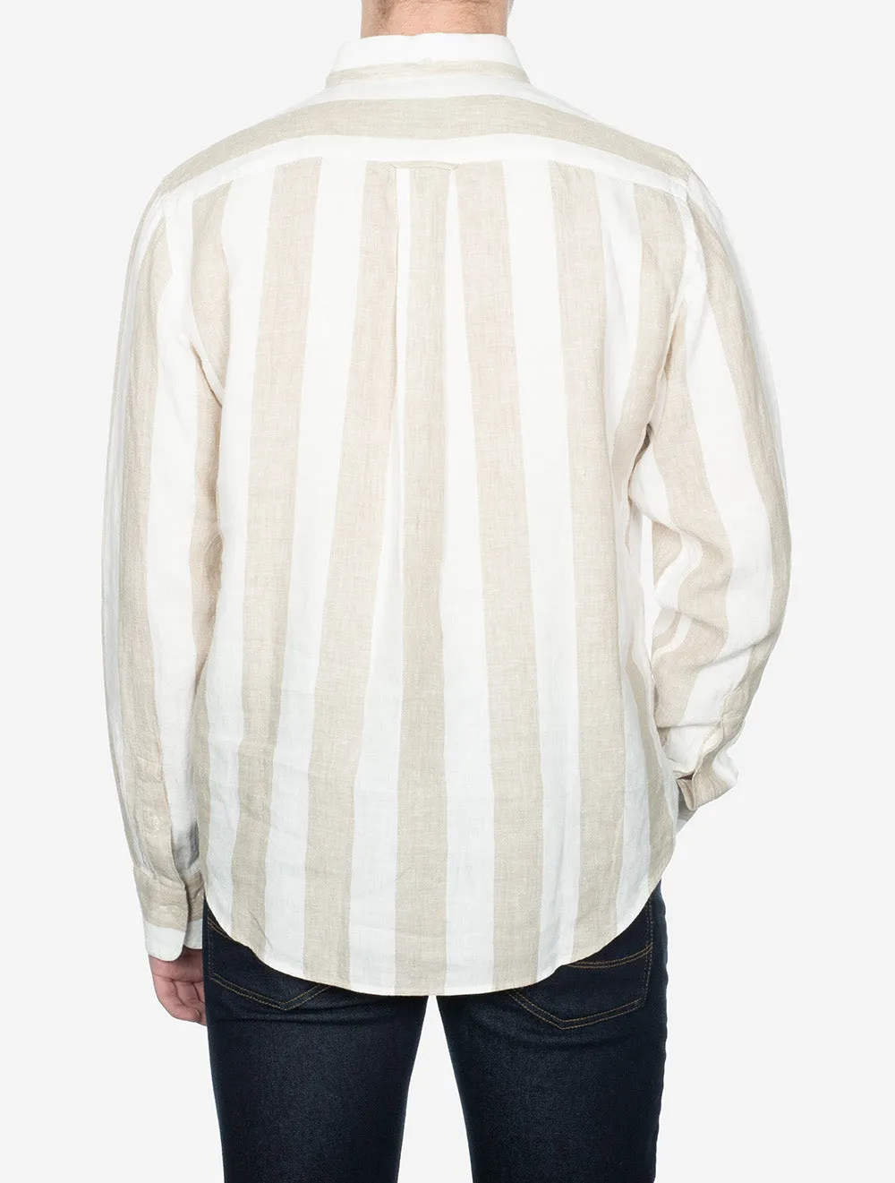 Regular Bold Stripe Linen Shirt Concrete Beige