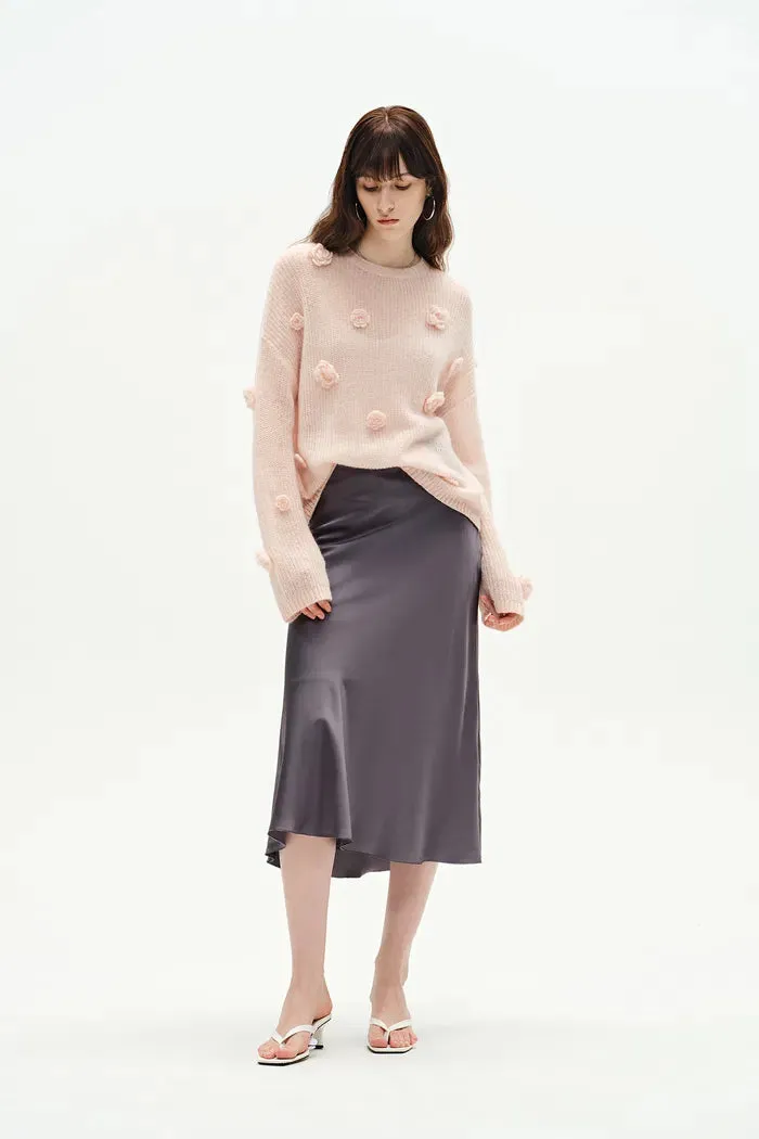Sally Pink Handcrafted Sweater in Angora Mohair Knit