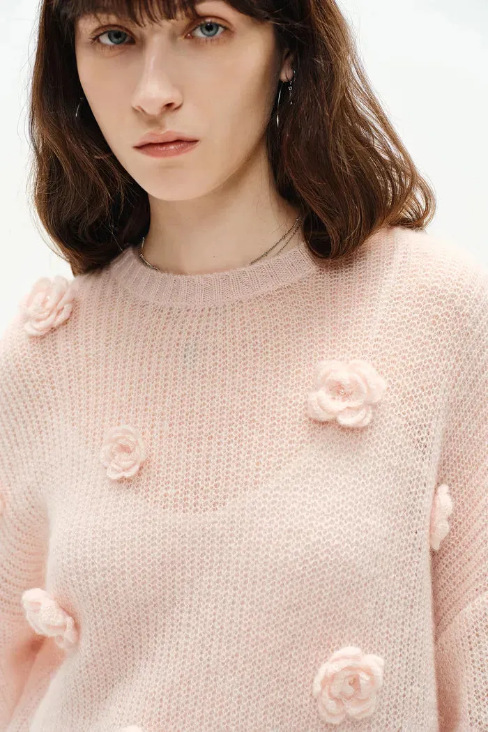 Sally Pink Handcrafted Sweater in Angora Mohair Knit