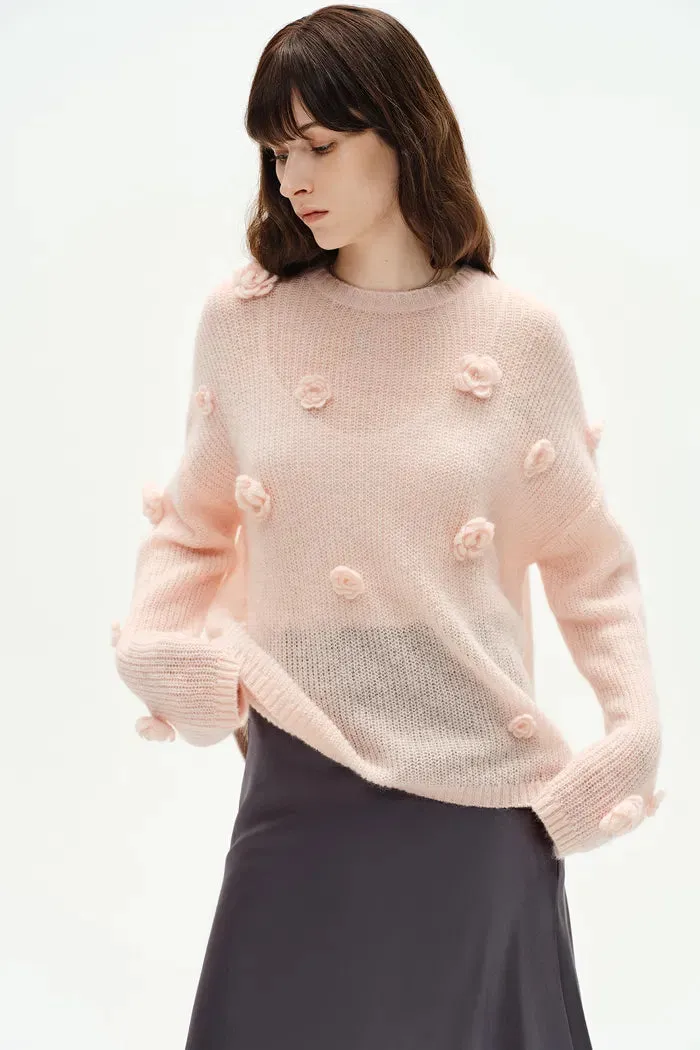 Sally Pink Handcrafted Sweater in Angora Mohair Knit