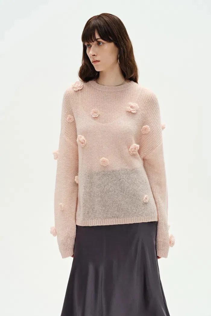 Sally Pink Handcrafted Sweater in Angora Mohair Knit