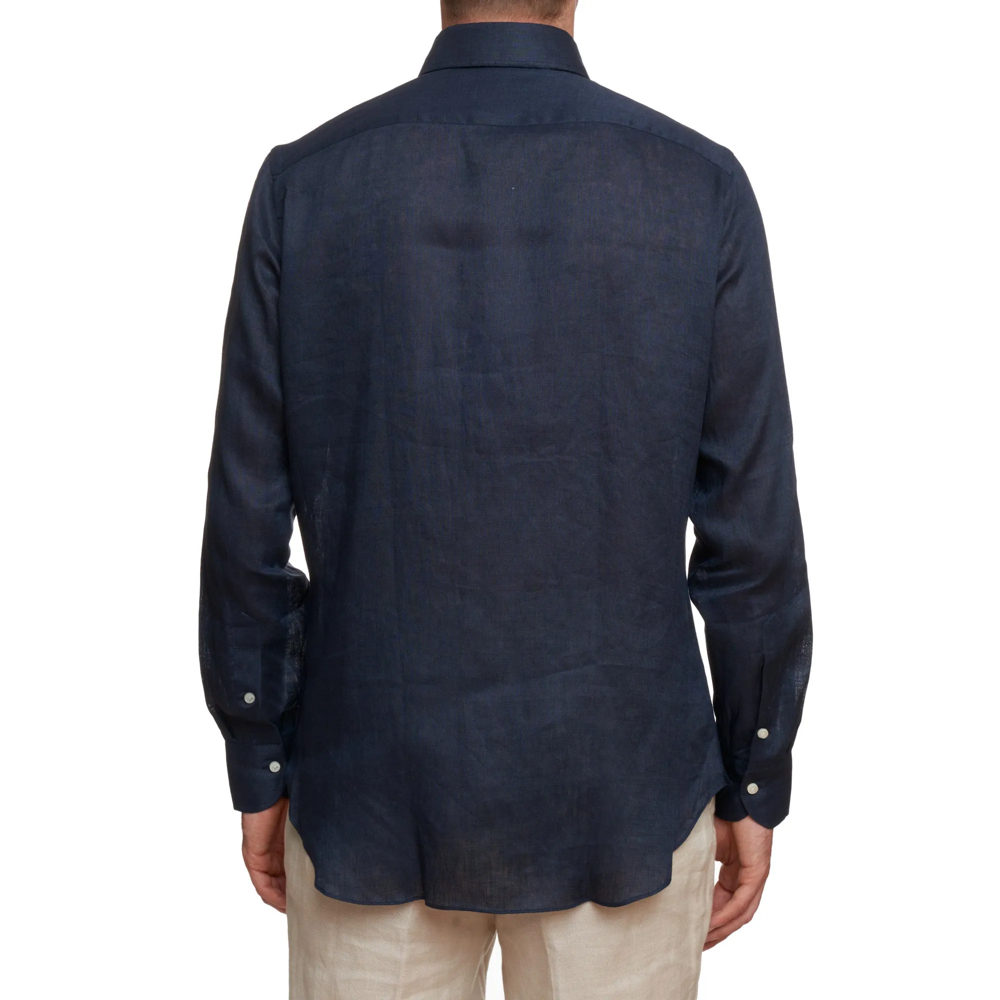 SARTORIO Napoli by KITON Indigo Blue Linen Button-Down Casual Shirt EU 40 NEW US 15.75