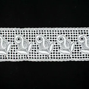 Scalloped Floral Embroidered Voile White Lace Trim 8cm
