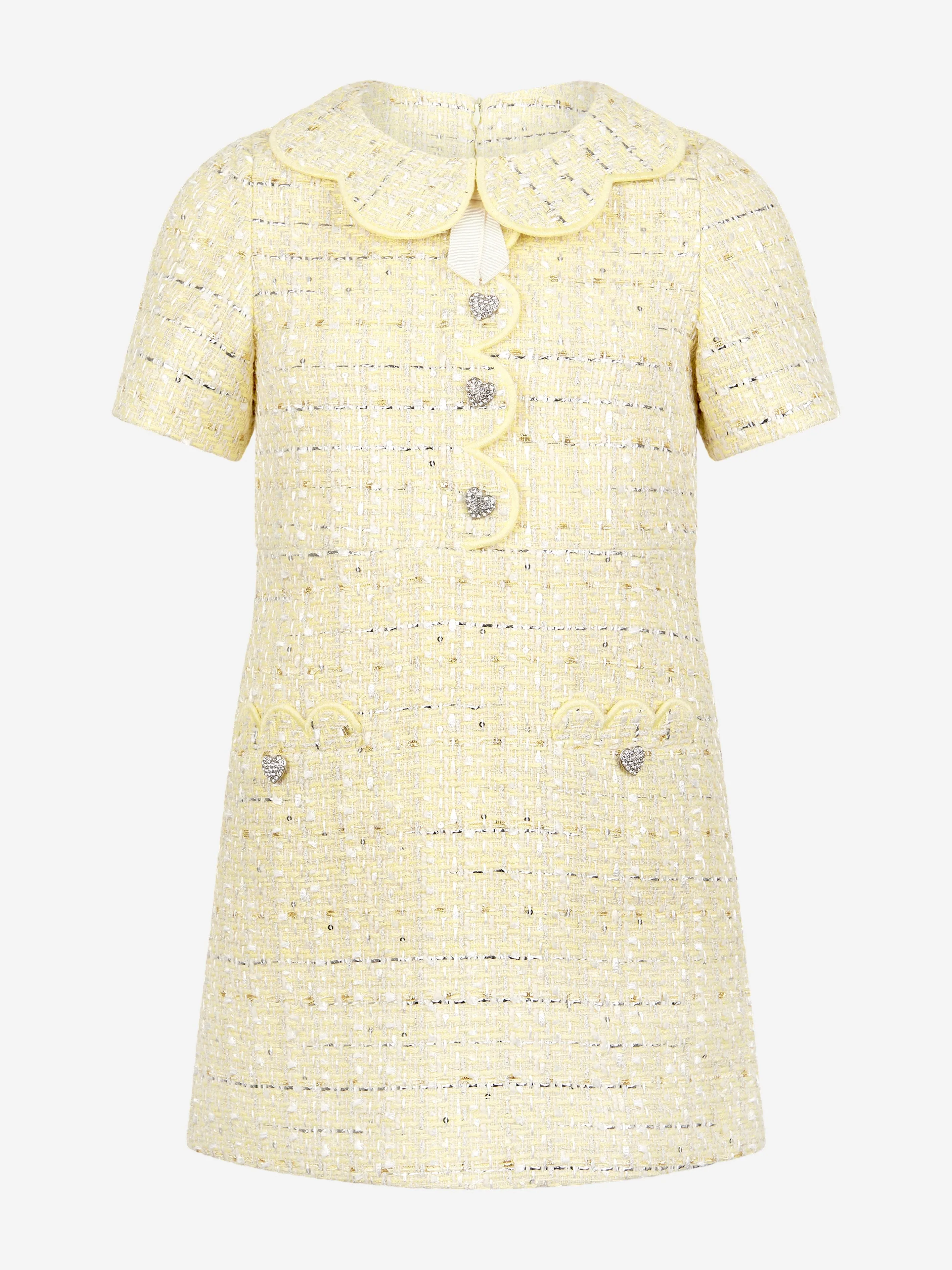 Self Portrait Girls Boucle Dress in Yellow