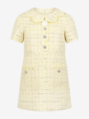 Self Portrait Girls Boucle Dress in Yellow