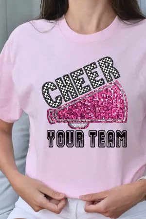 Sequin Pink Cheer Your Team Short Sleeve Relaxed Fit T-Shirt