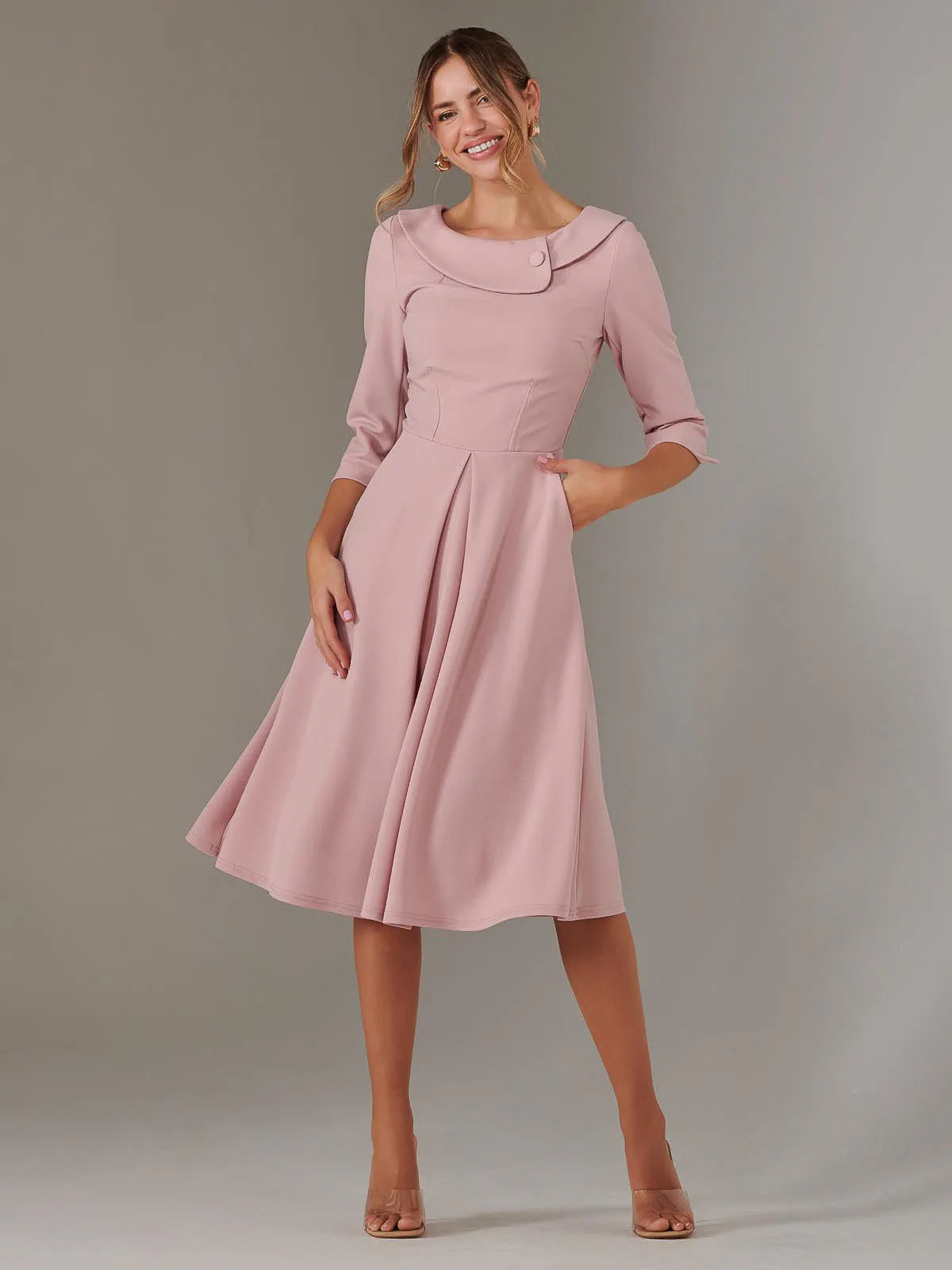 Sloan 3/4 Sleeve Midi Dress, Dusty Pink