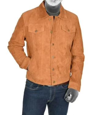 Spine Spark Men's Denim Style Soft Tan Suede Leather Jacket