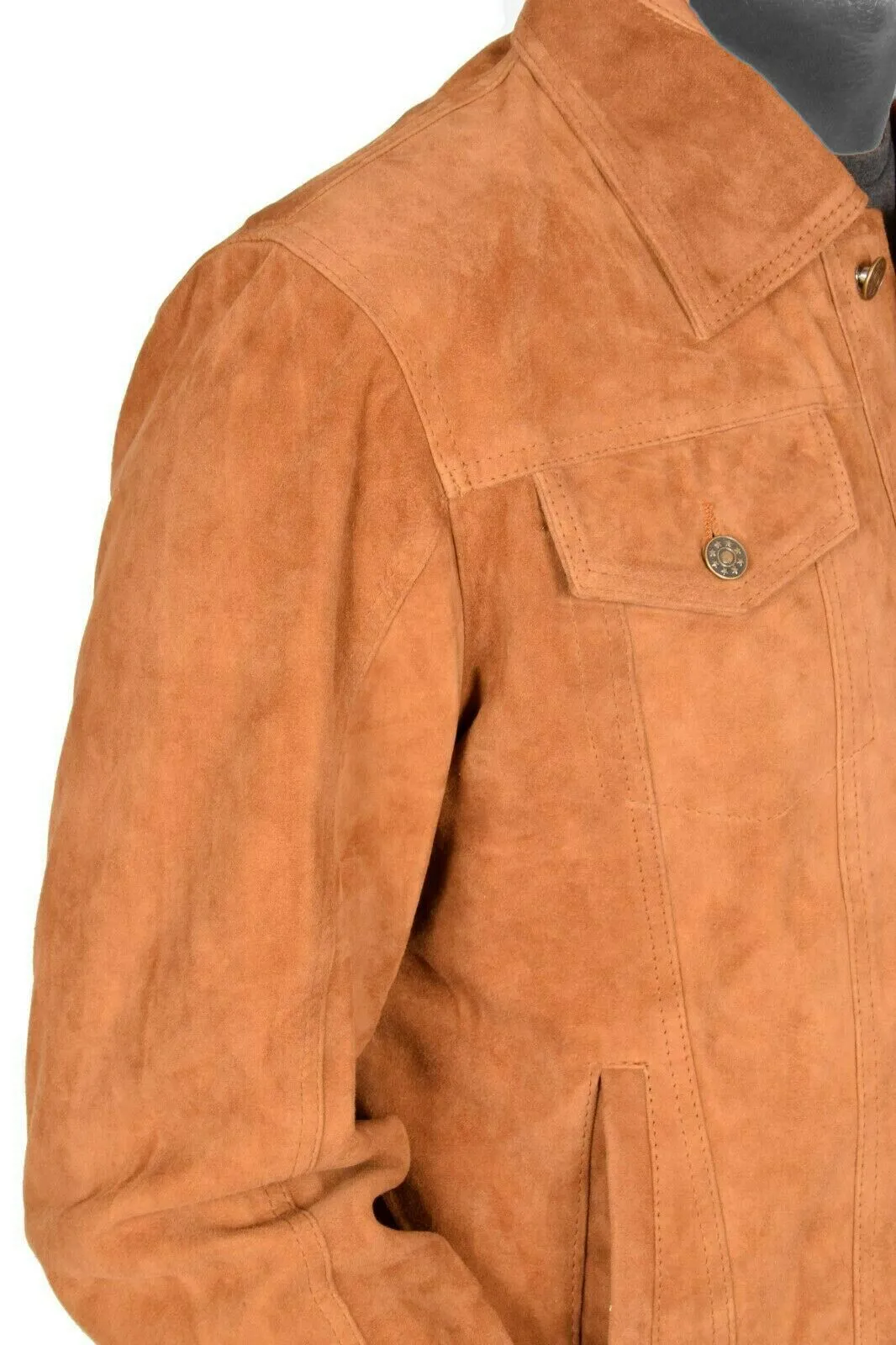 Spine Spark Men's Denim Style Soft Tan Suede Leather Jacket