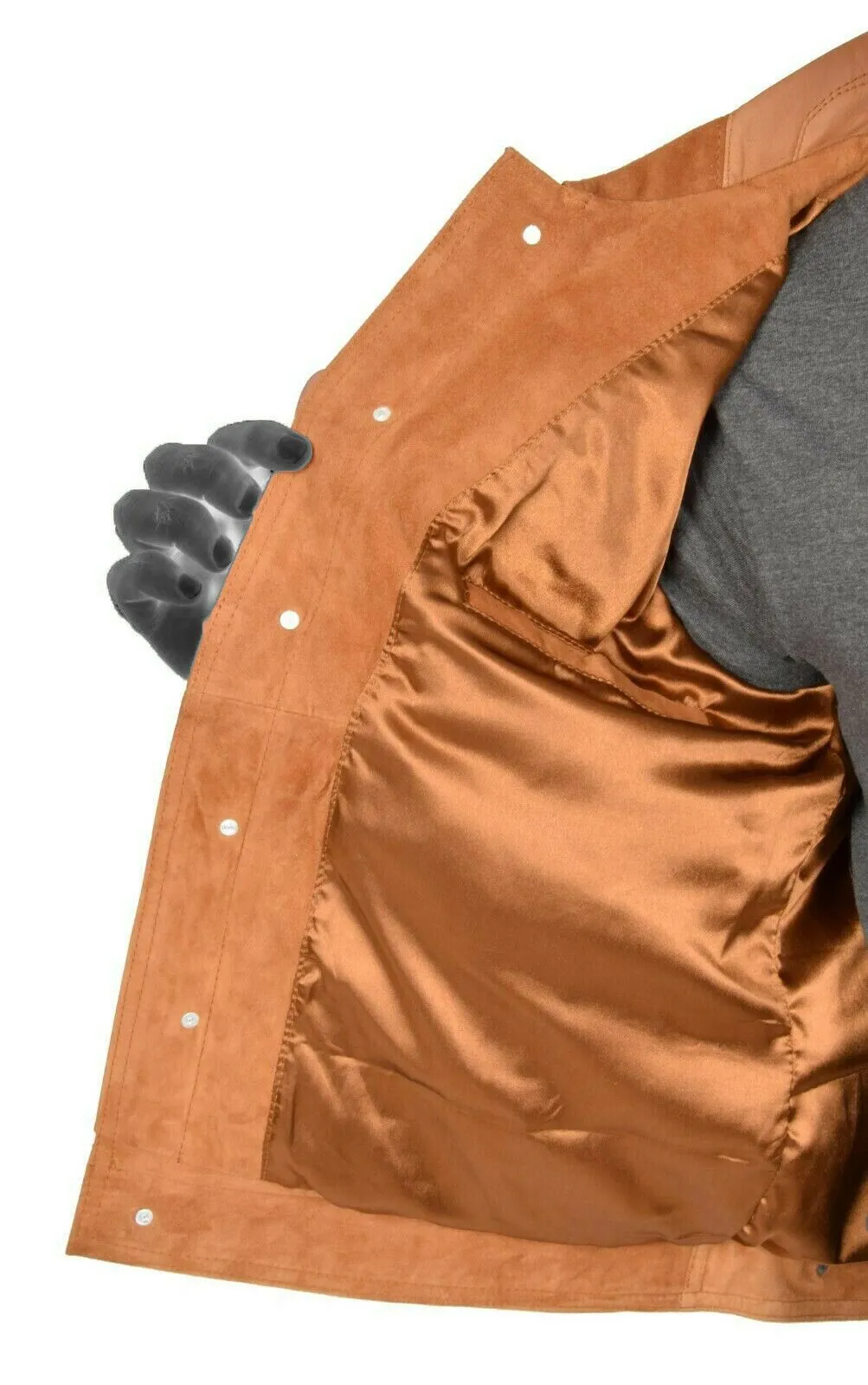 Spine Spark Men's Denim Style Soft Tan Suede Leather Jacket