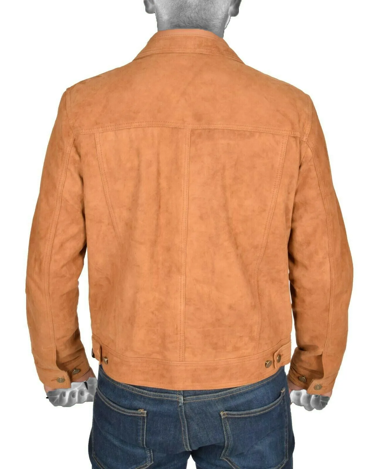 Spine Spark Men's Denim Style Soft Tan Suede Leather Jacket