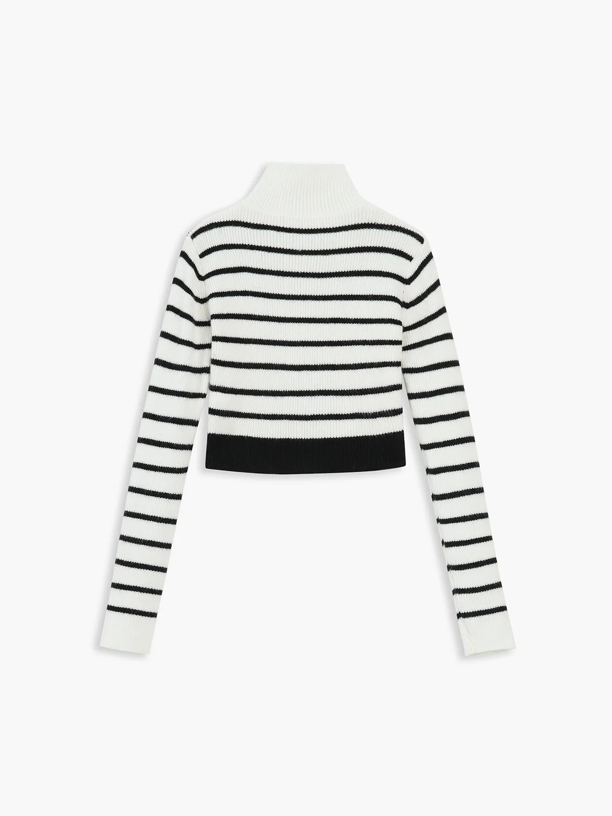 Stand Collar Stripe Long Modern Sleeve Crop Knit Top