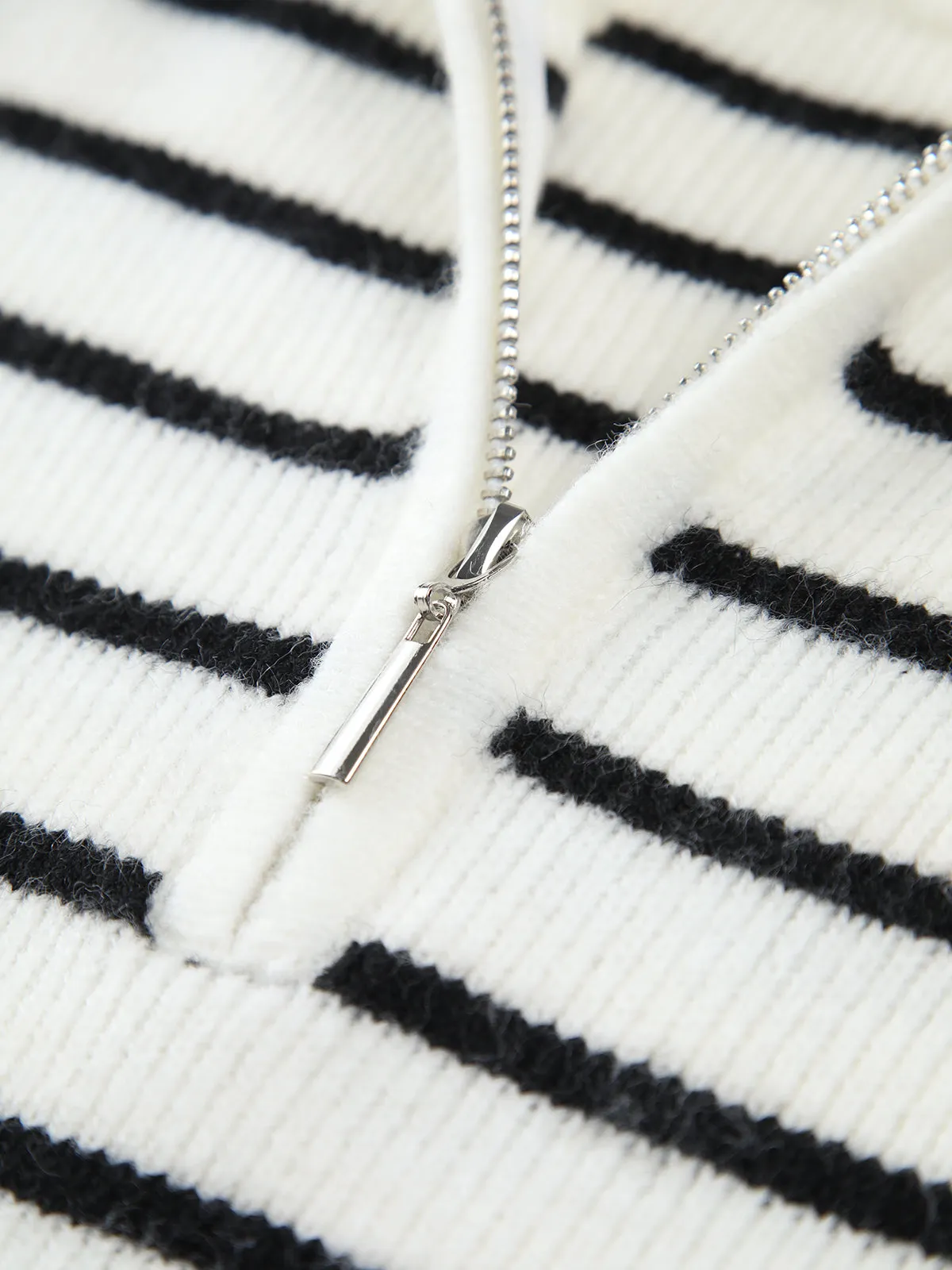 Stand Collar Stripe Long Modern Sleeve Crop Knit Top