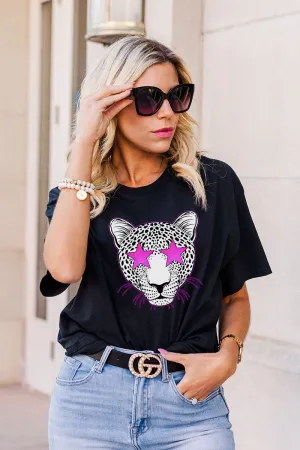 Star Eyes Pink Cheetah Short Sleeve Relaxed Fit T-Shirt