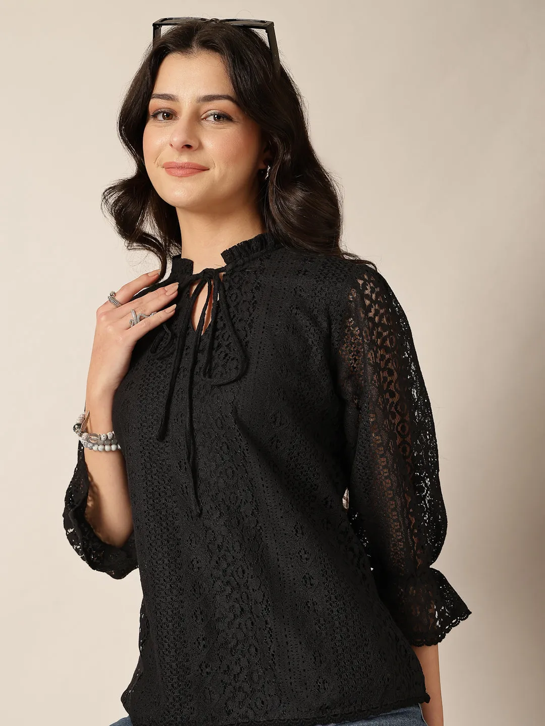 Style Quotient Women Black Lace Top