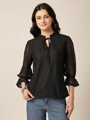 Style Quotient Women Black Lace Top