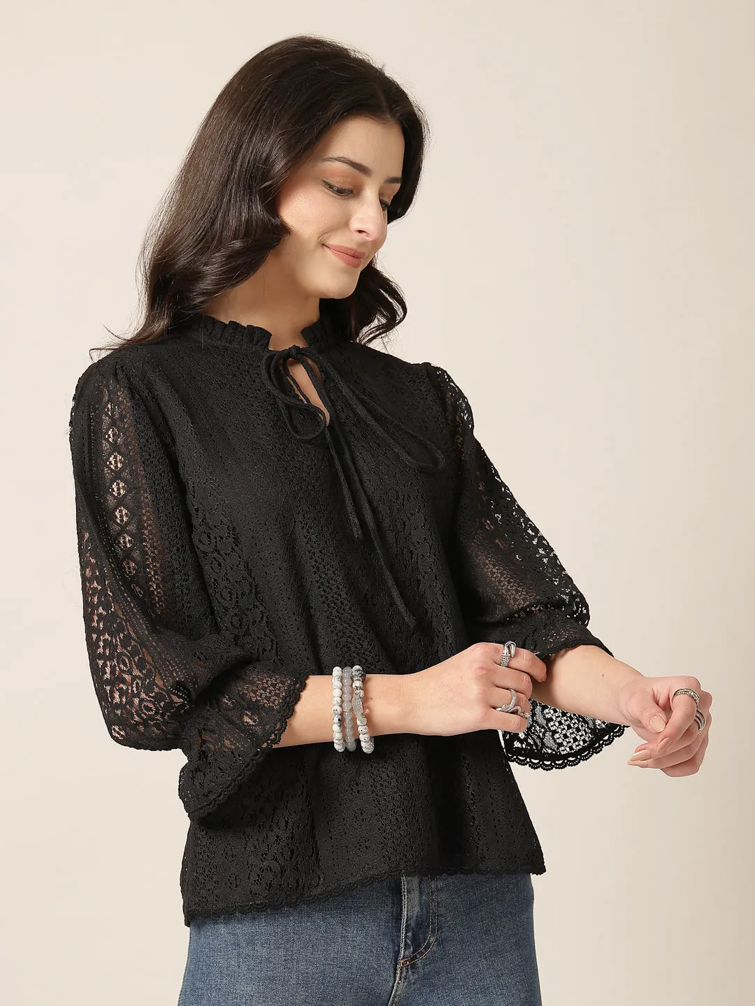 Style Quotient Women Black Lace Top