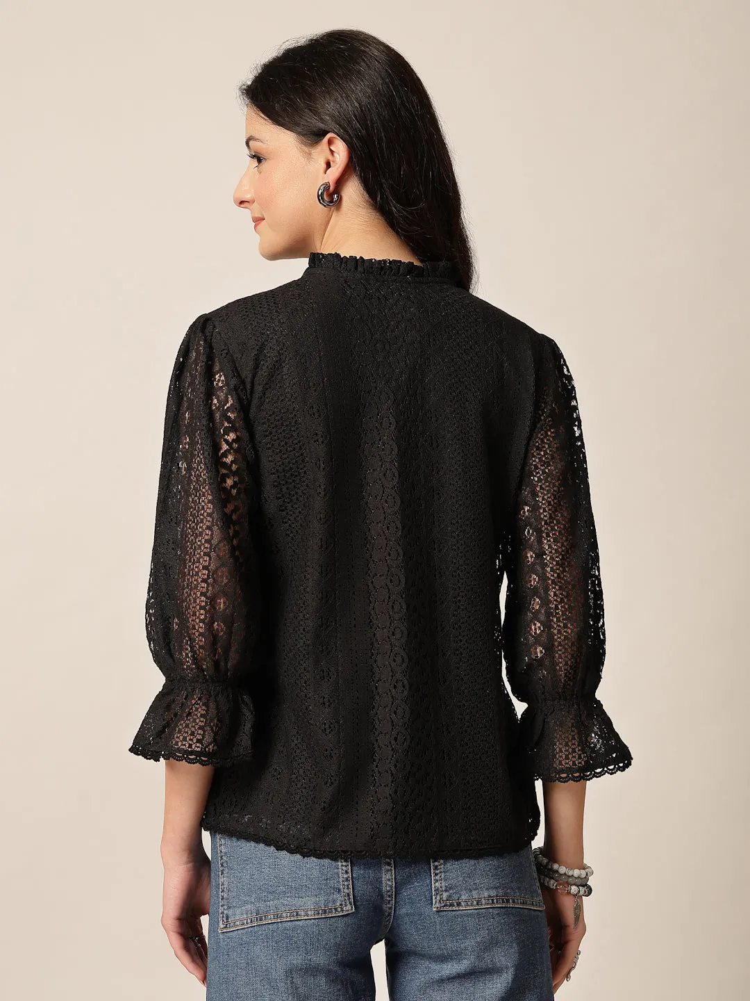 Style Quotient Women Black Lace Top