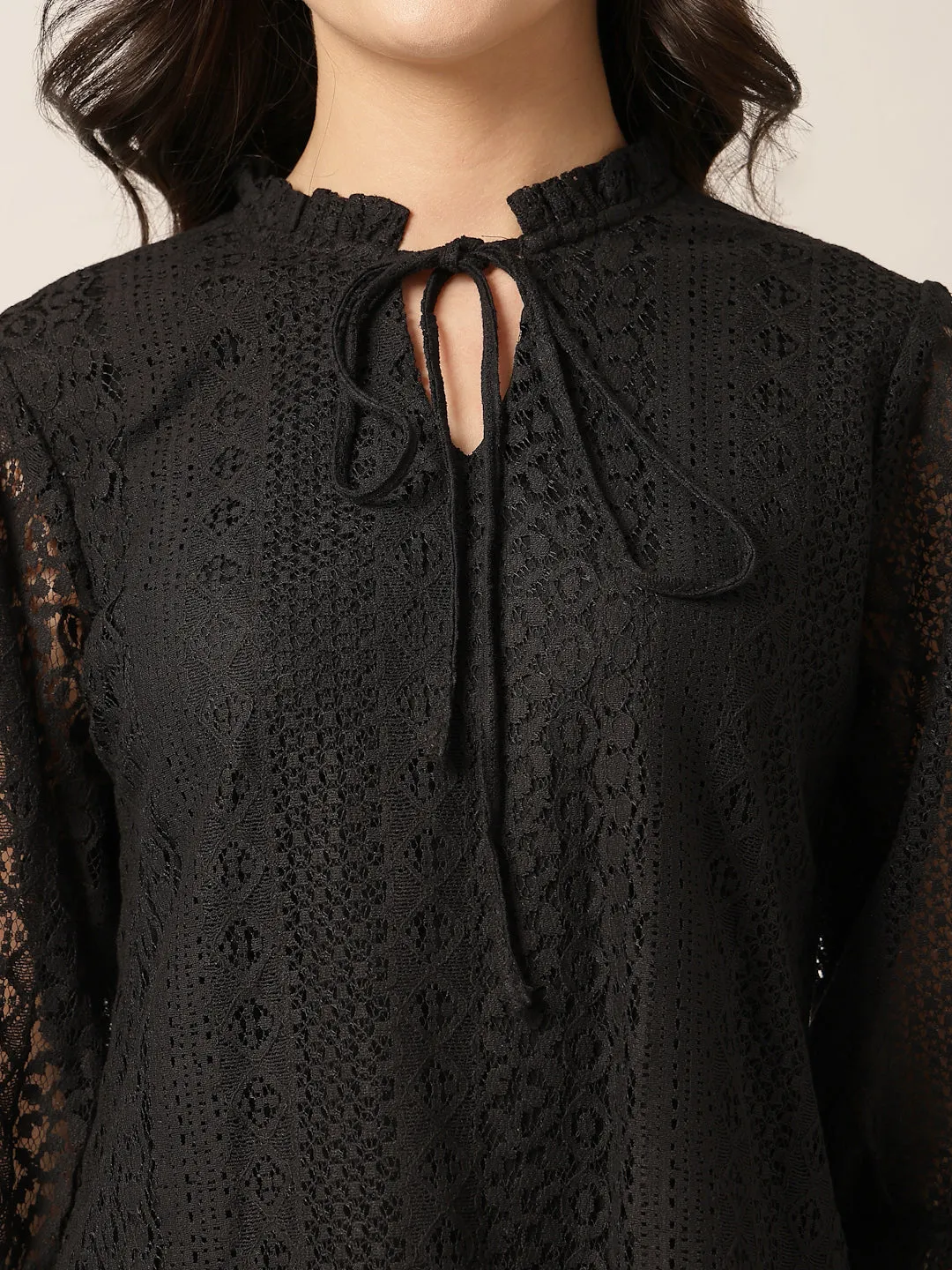 Style Quotient Women Black Lace Top