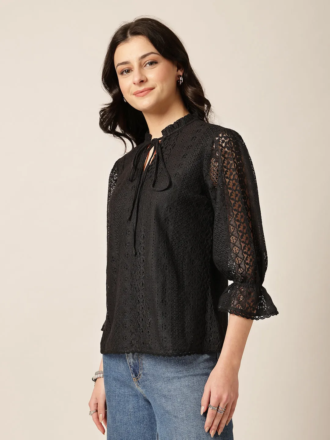 Style Quotient Women Black Lace Top