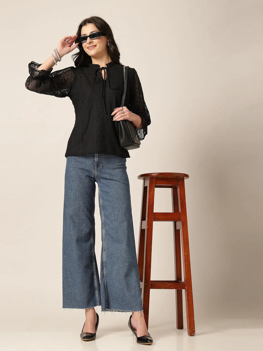 Style Quotient Women Black Lace Top