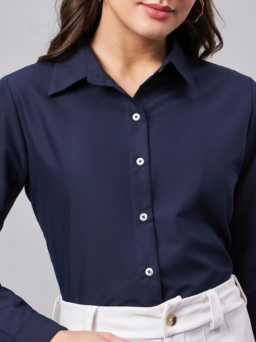 Style Quotient Women Smart Navy Spread Collar Full Sleeve Shirt