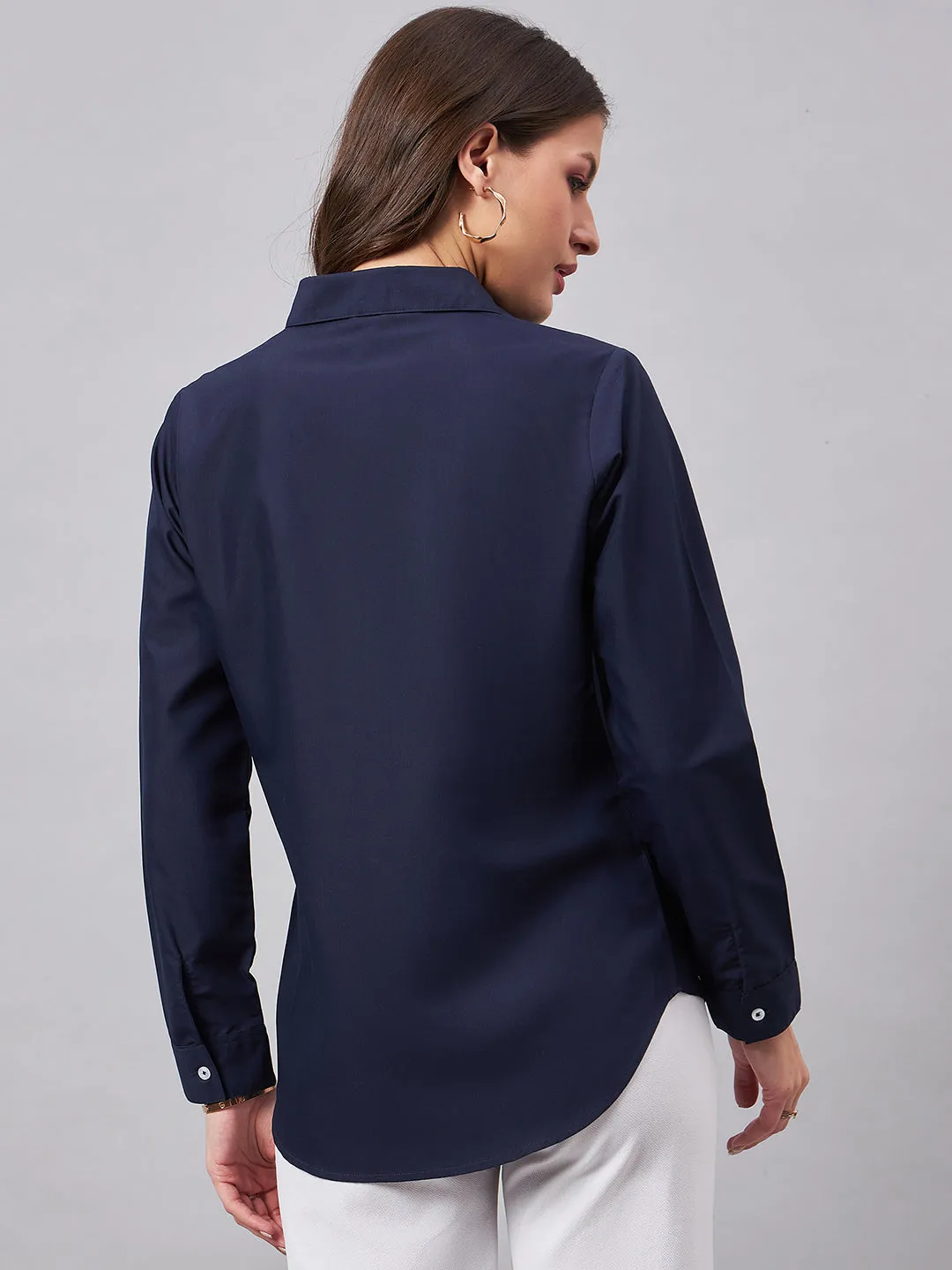 Style Quotient Women Smart Navy Spread Collar Full Sleeve Shirt
