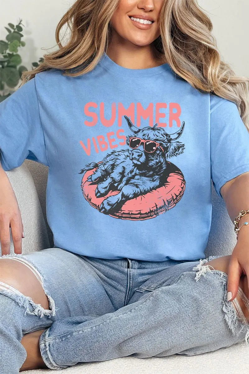 Summer Vibes Highland Cow Short Sleeve Relaxed Fit T-Shirt