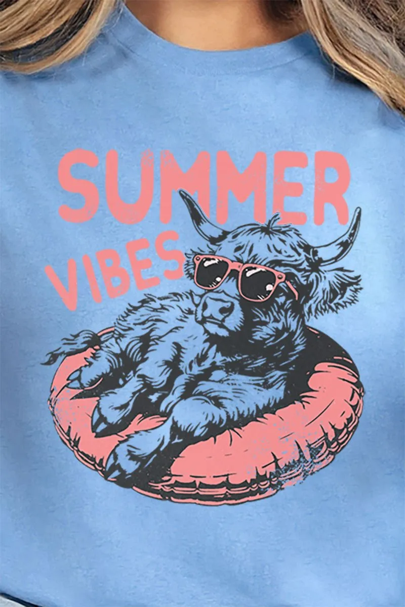 Summer Vibes Highland Cow Short Sleeve Relaxed Fit T-Shirt