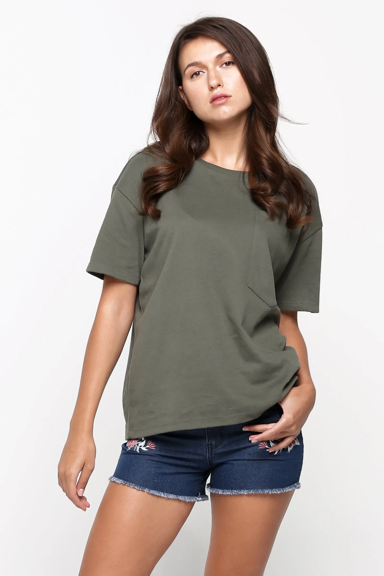 Textured Oversized Fit Tee with Pocket