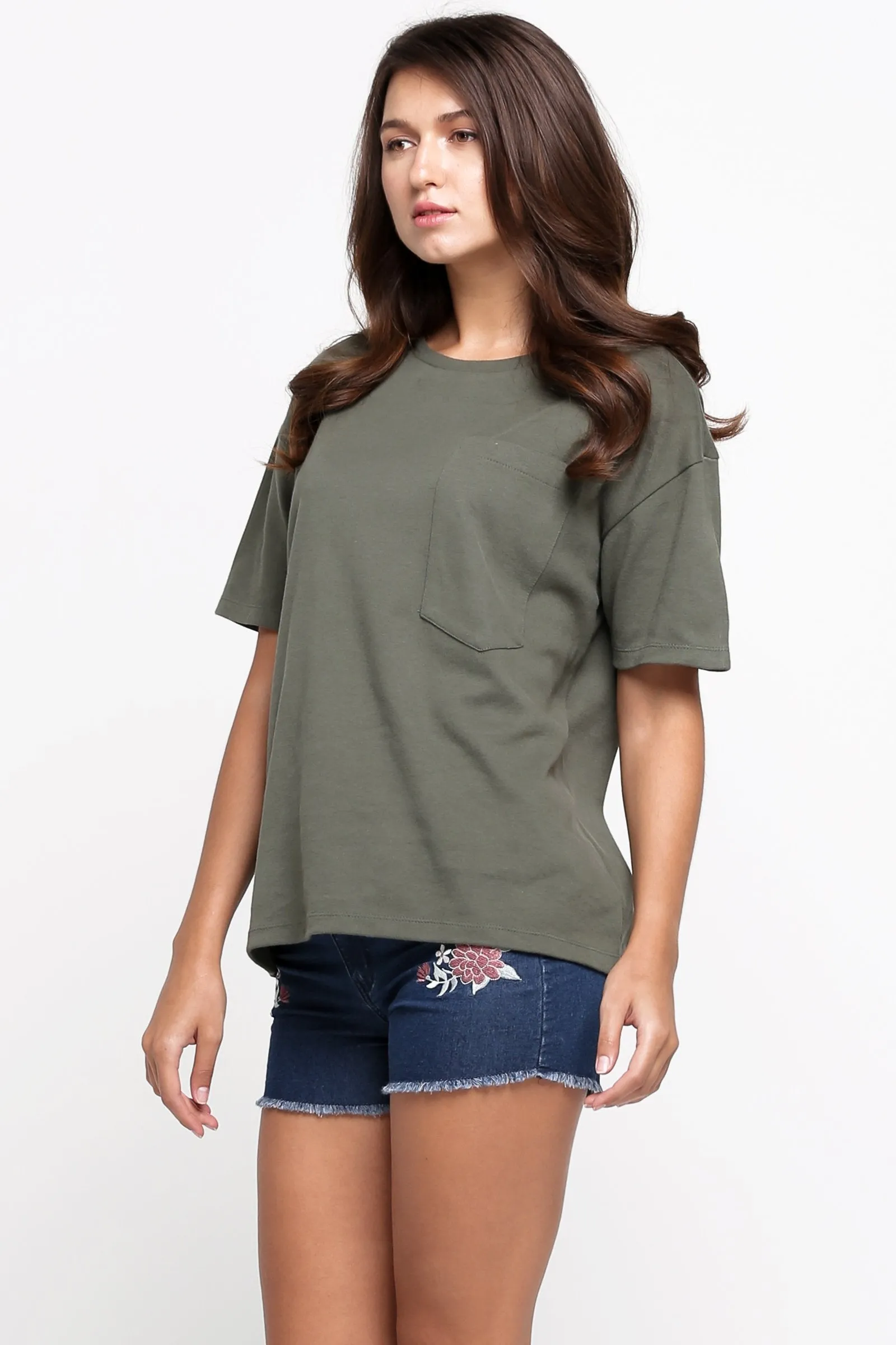 Textured Oversized Fit Tee with Pocket