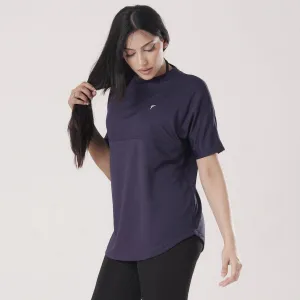 Tf-Navy Relaxed Fit Long Mesh Women Tee