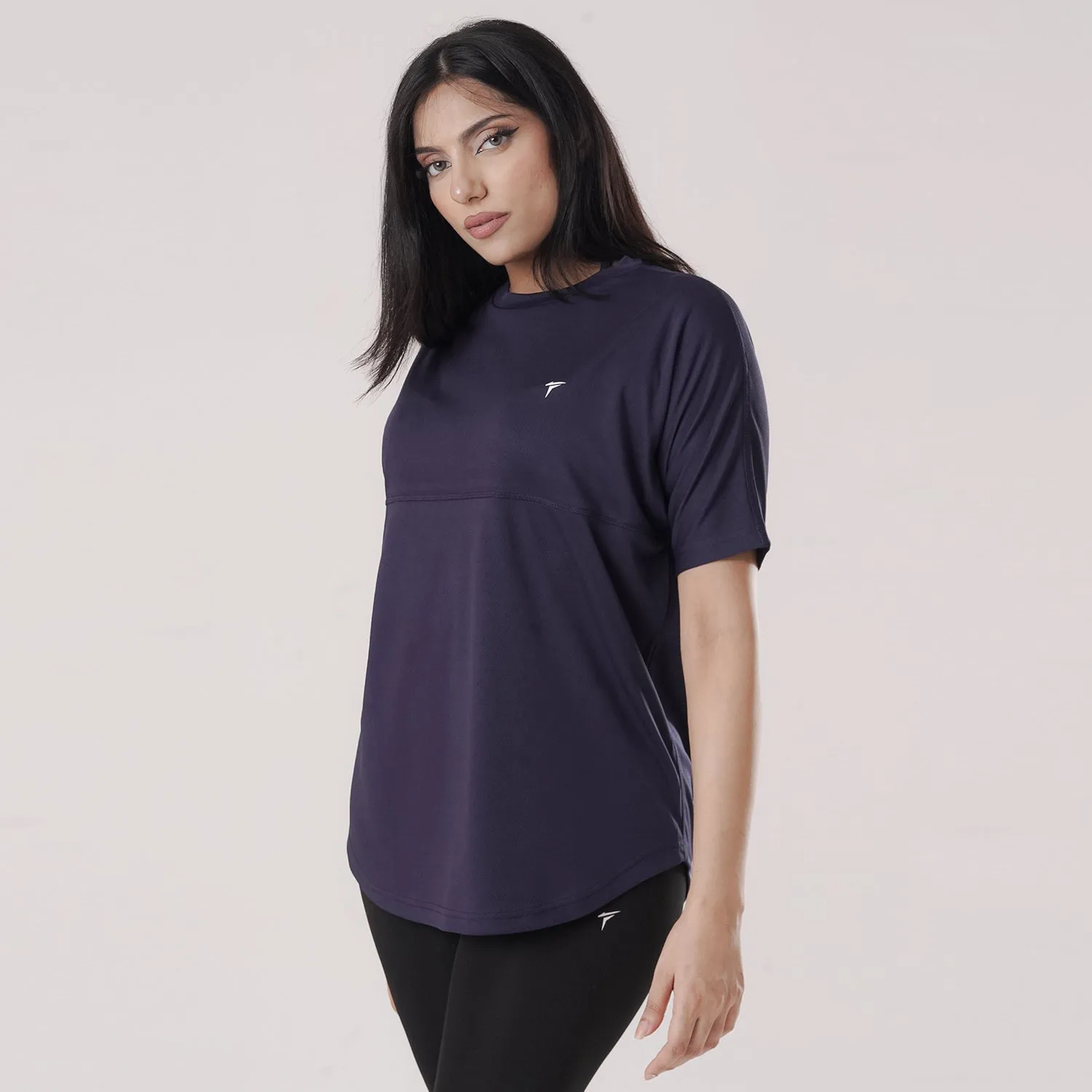 Tf-Navy Relaxed Fit Long Mesh Women Tee