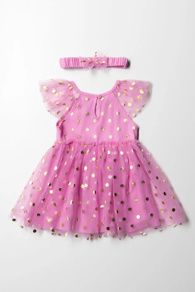 Tg Tulle Dress With Headband Mid Pink